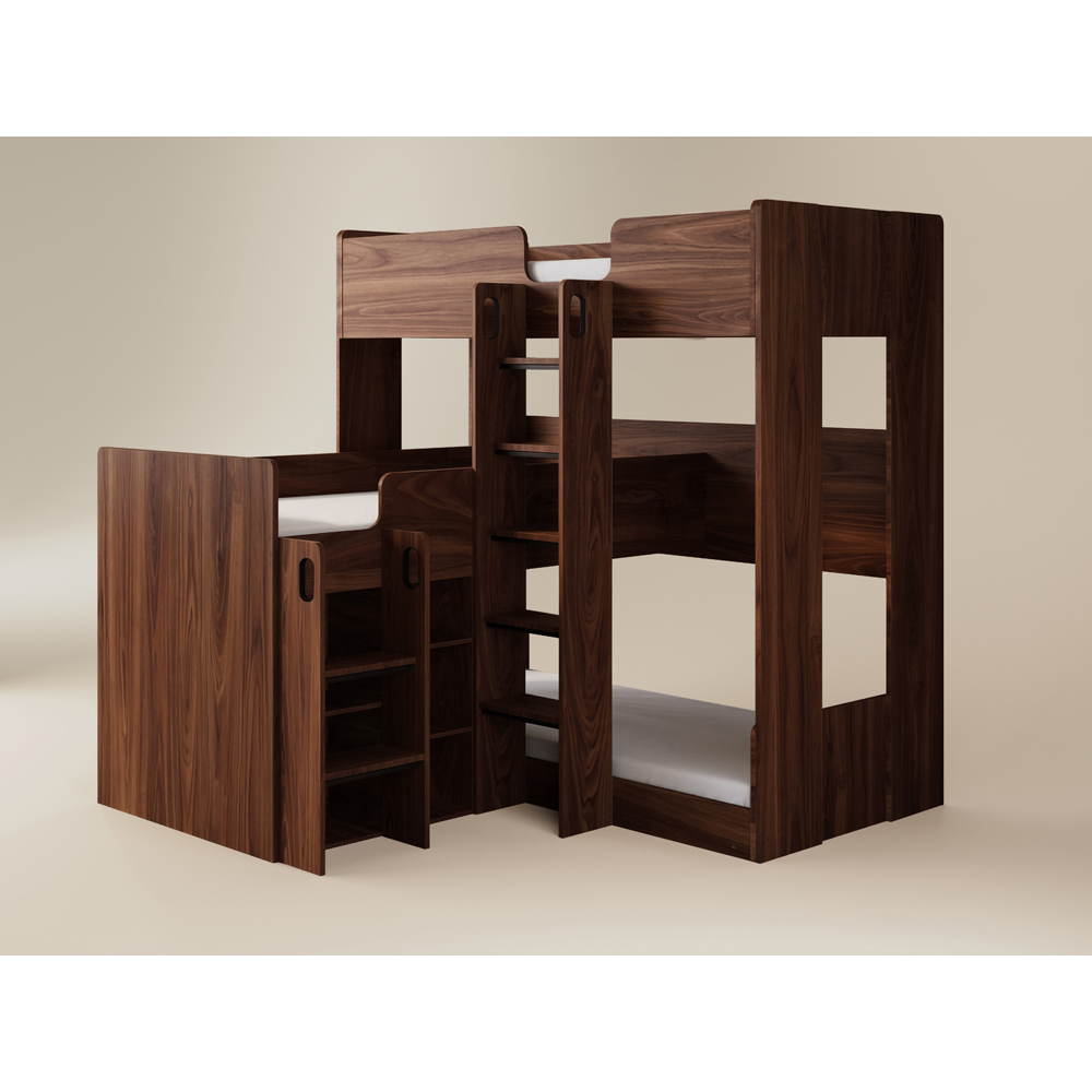 Flair Bode Triple Sleeper Oak and Walnut L-Shaped Bunk Bed Image 2
