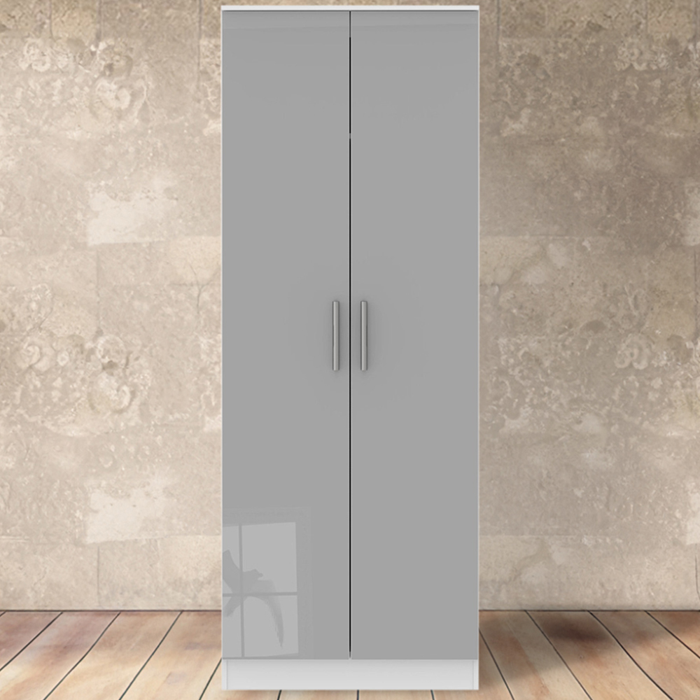 Crowndale Contrast Ready Assembled 2 Door Gloss Grey and Matt White Tall Wardrobe Image 1