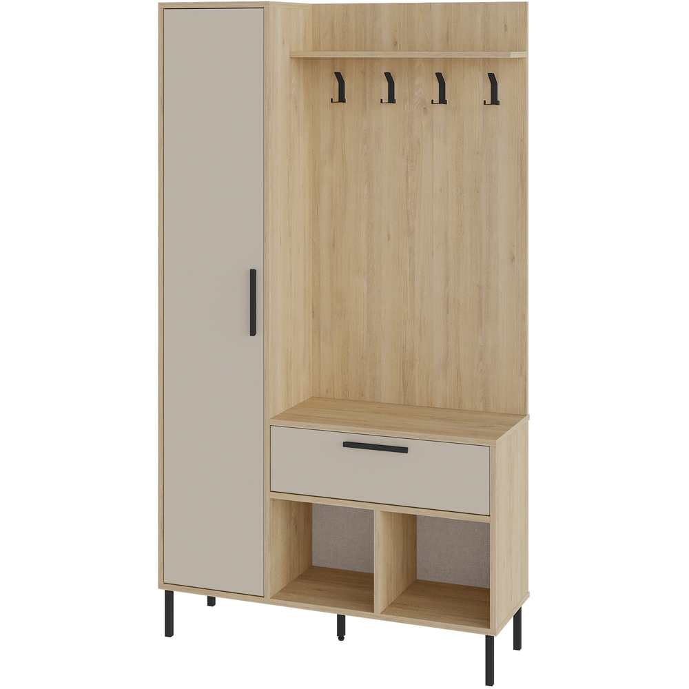 Decortie Acton Single Door Single Drawer Sapphire Oak Sandstone Entryway Coat Rack with Shoe Storage Image 2