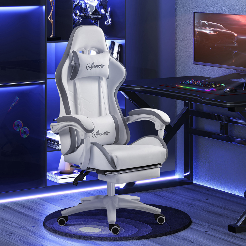 Portland Grey Racing Style Gaming Chair with Reclining Footrest Image 3