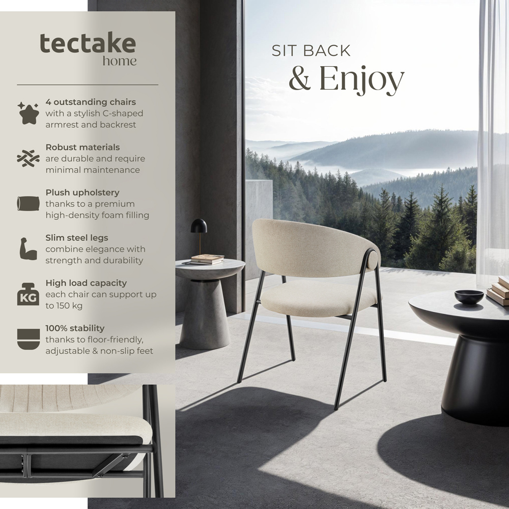 tectake Bedano Set of 4 Greige Dining Chair Image 6