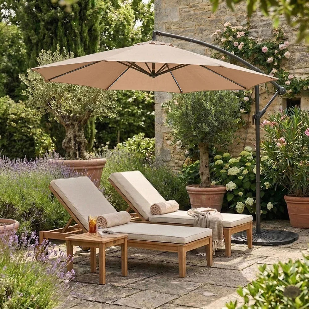MonsterShop LED Beige Cantilever Parasol with Full Fan Base 3m Image 2
