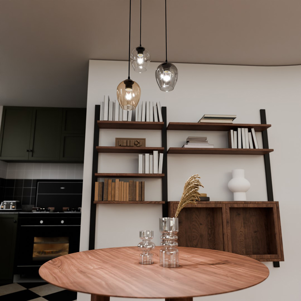 Emibig Istar Prem 3 Light Transparent Graphite and Amber Shade Black E27 Ceiling Pendant Light Image 6