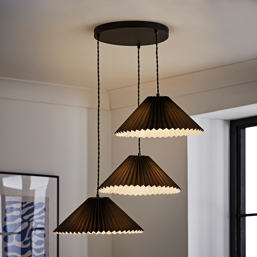ValueLights Akira 3 Way Black Pleated LED Ceiling Pendant Light Image 2