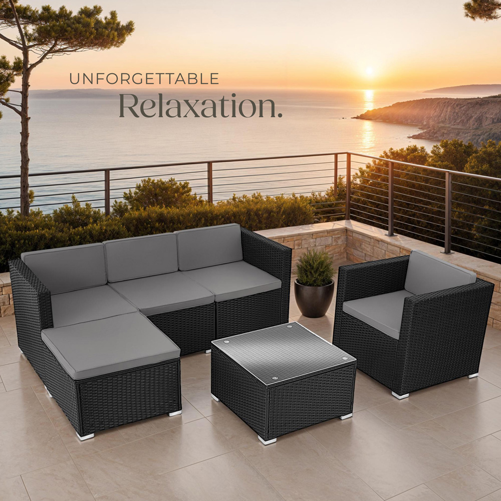 tectake Lignano 5 Seater Black Rattan Garden Lounge Set Image 8