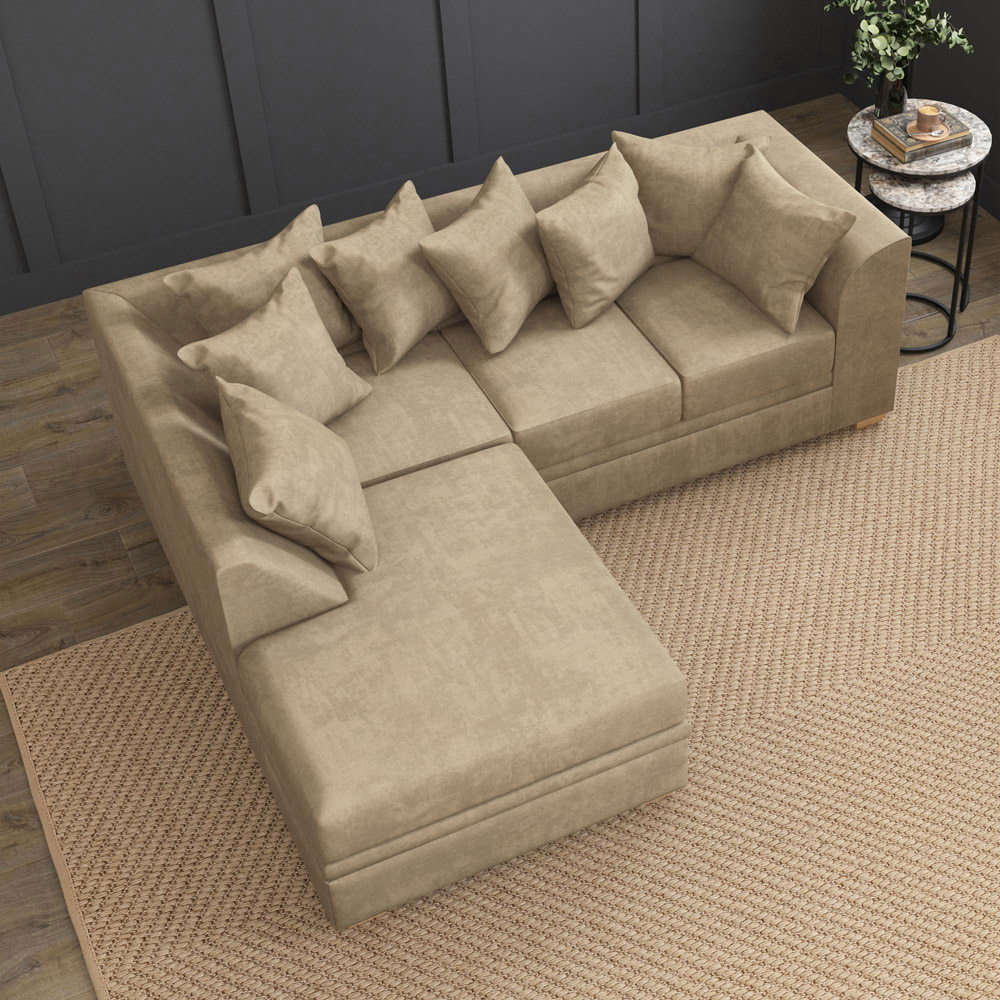 Modo 3 Seater Mink Plush Velvet Left Hand Scatter Back L-Shape Corner Sofa Image 7