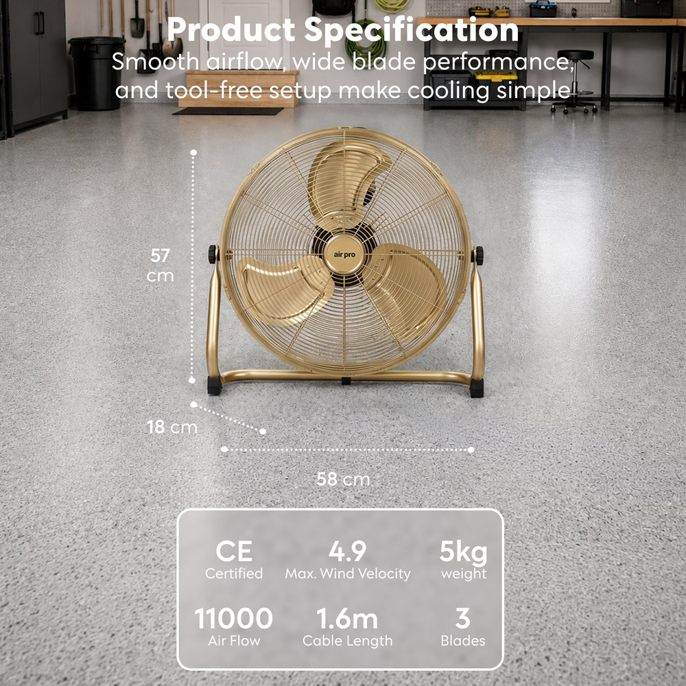 Air Pro Gold 3 Speed Powerful Air Cooling and Circulating Floor Fan 20 inch Image 9