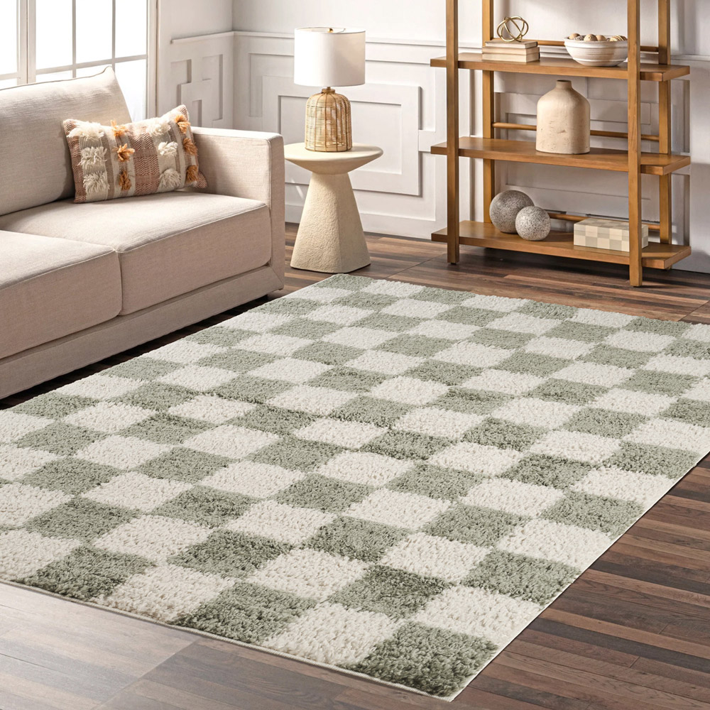 Desire Rugs Chester Sage Shaggy Checkered Rug 120 x 170cm Image 5