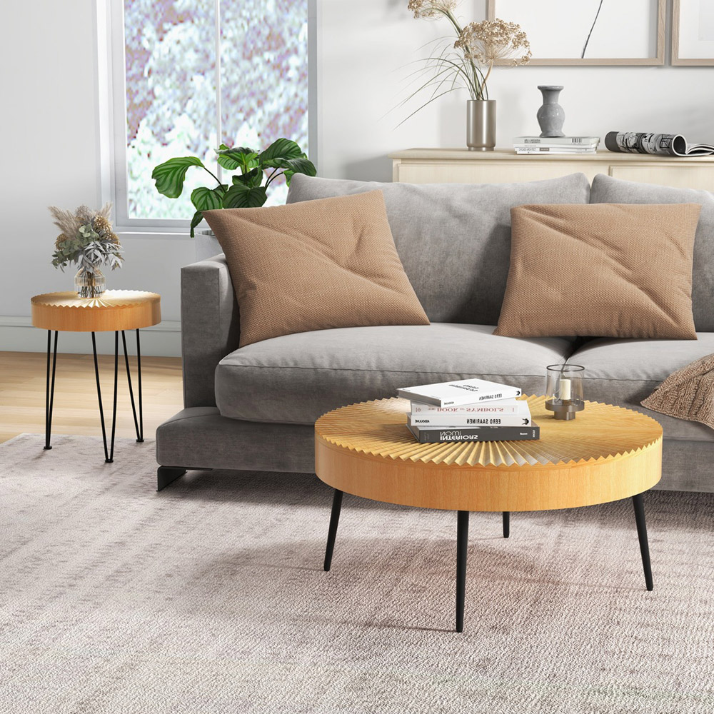 Costway Boho Farmhouse Coffee Table Set of 2 Image 4