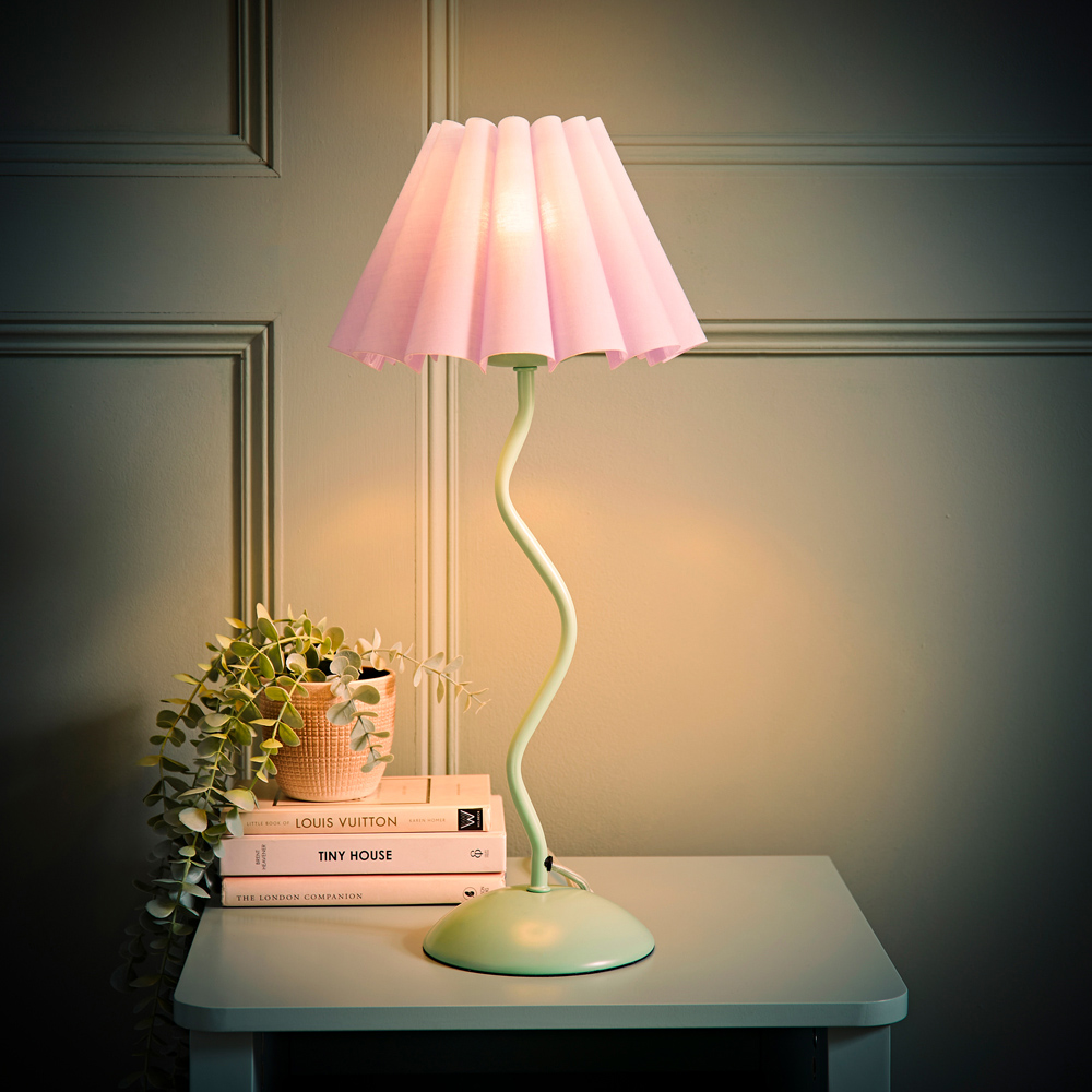 ValueLights Wiggle Lilac and Moss Green Pleated Scallop Shade Table Lamp and LED Bulb Image 8