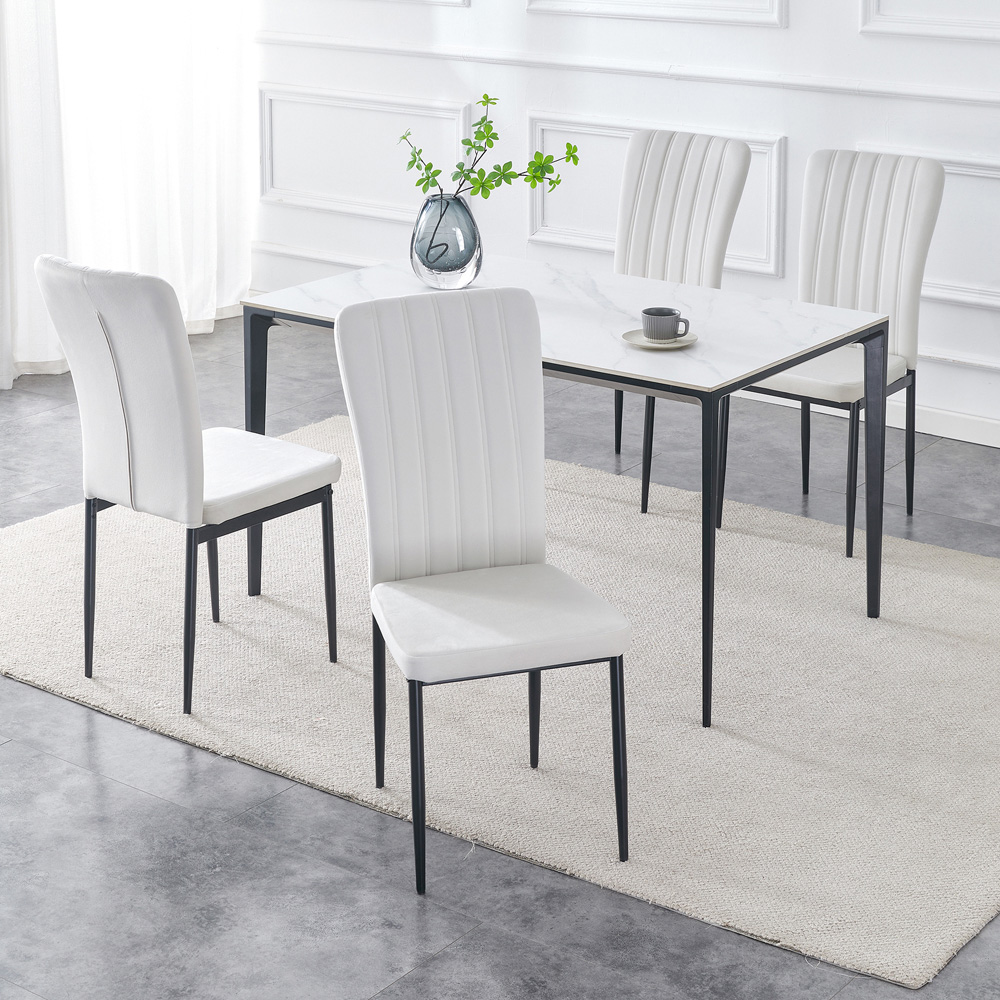 Elle Set of 4 Beige Velvet Effect Plush Padded Upholstered Dining Chair Image 7