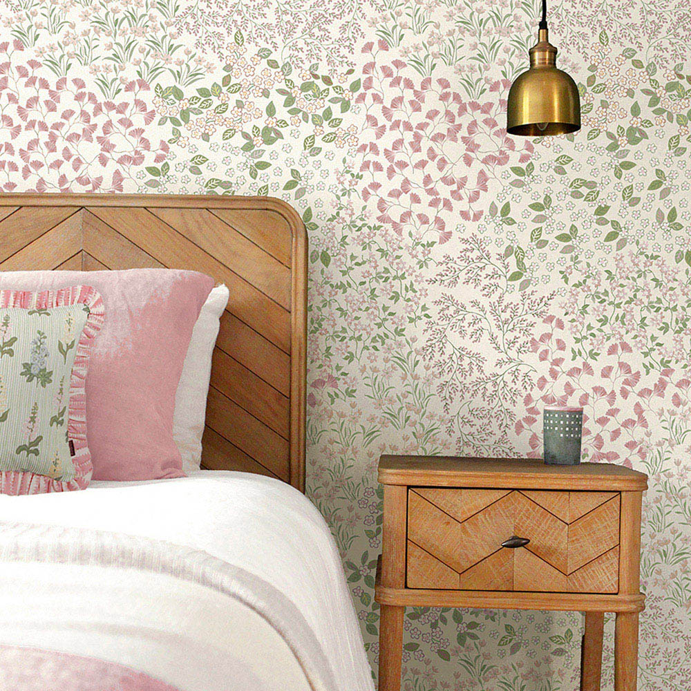 Belmont House Pink Hand-Stitched Flower Patch Wallpaper Image 2