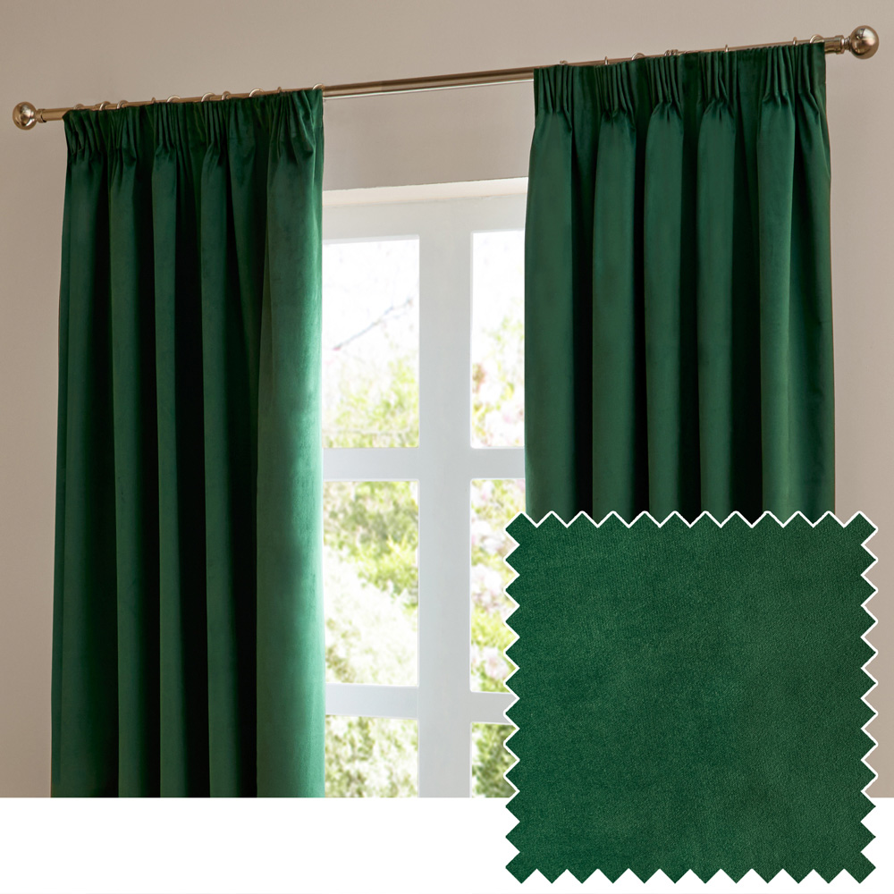 Furn The Ultimate Emerald Velvet Fully Lined Pencil Pleat Curtains 117 x 183cm Image 6