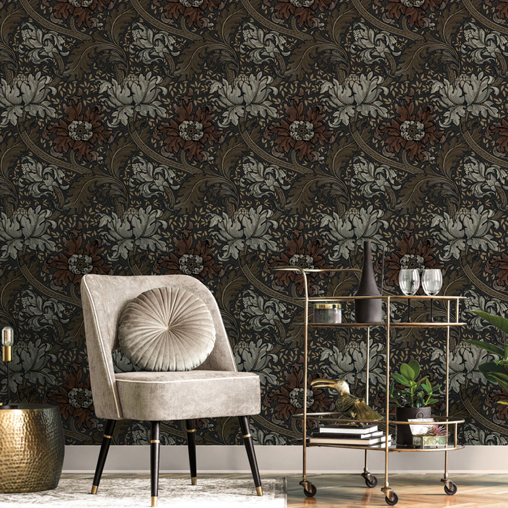 Galerie Llewelyn-Bowen Off The Wall Floral Bronze Brown Wallpaper Image 2