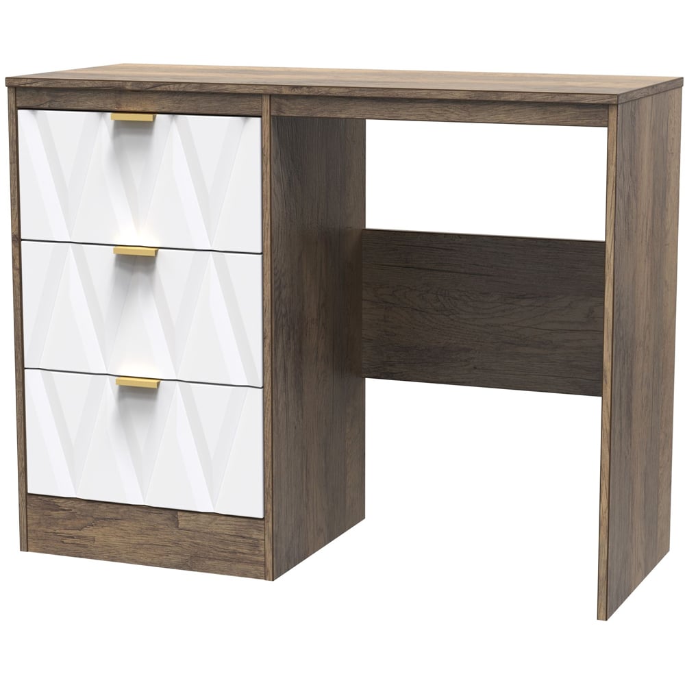 Crowndale Las Vegas 3 Drawer Matt White and Vintage Oak Dressing Table Image 2