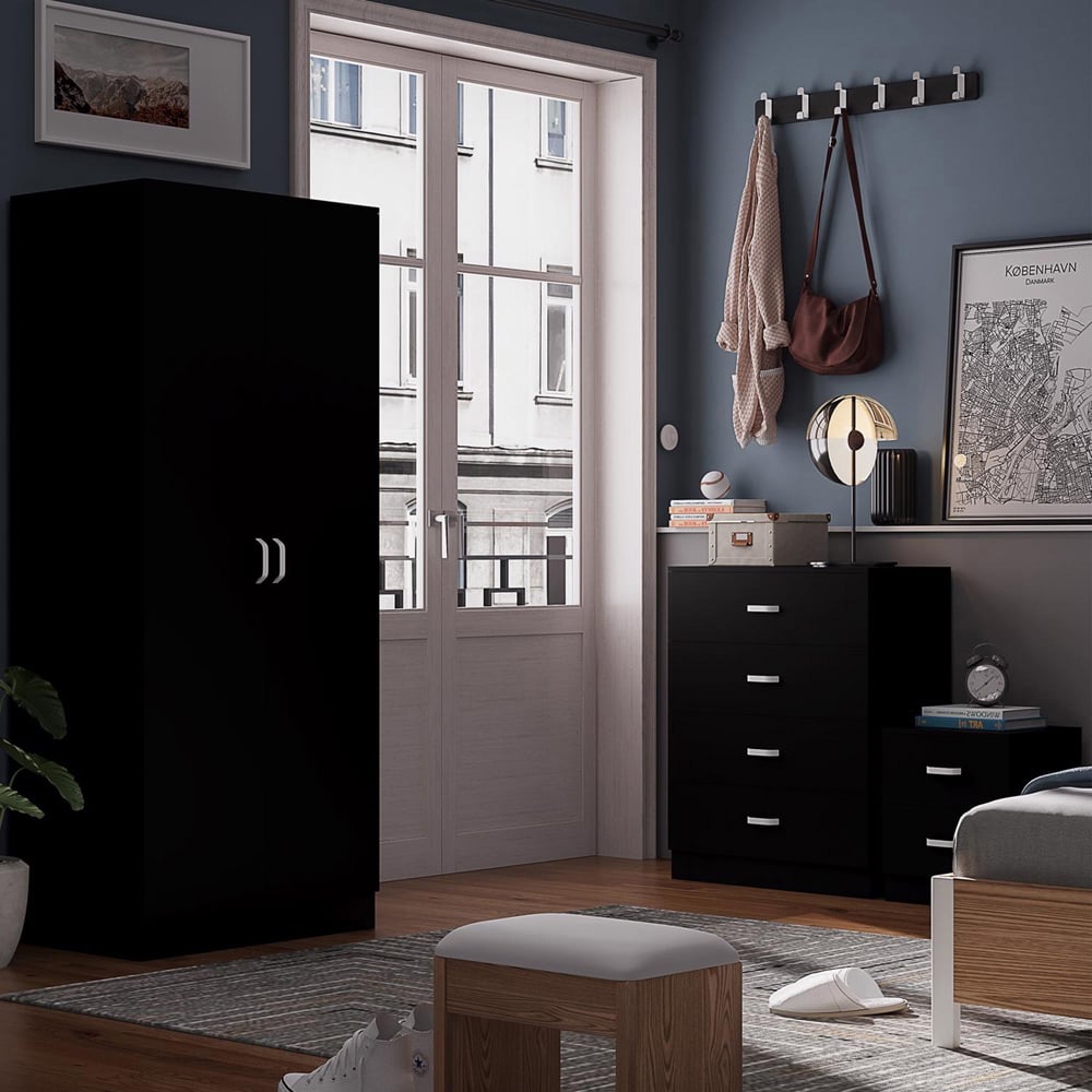 FWStyle Tunis 2 Door Matt Black Wardrobe Image 6