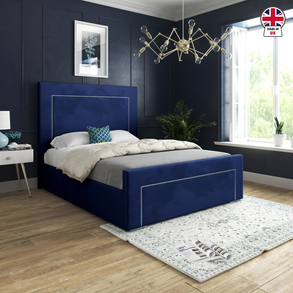 Lucca Blue Small Single Velvet Upholstered Bed Frame with High Headboard Image 6