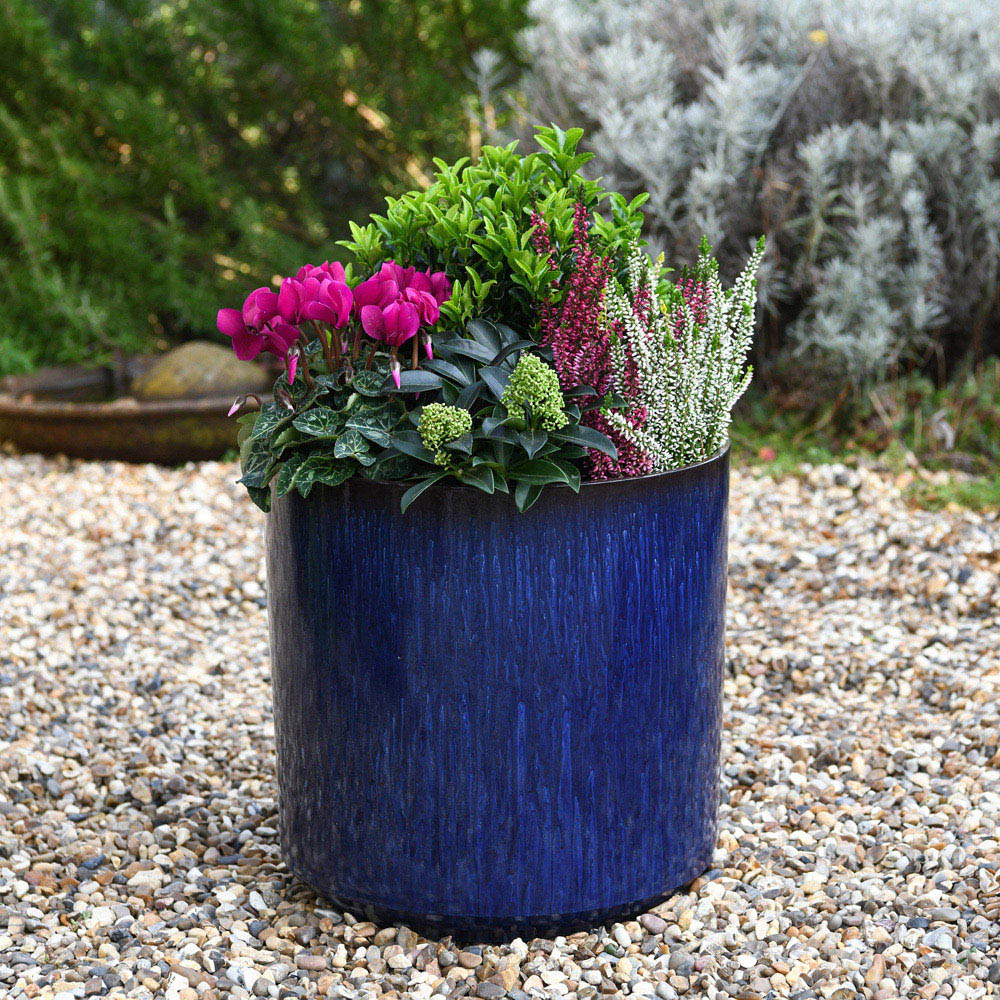 Garden Gear Ocean Blue Glazed Cylinder Planter 31cm Image 2