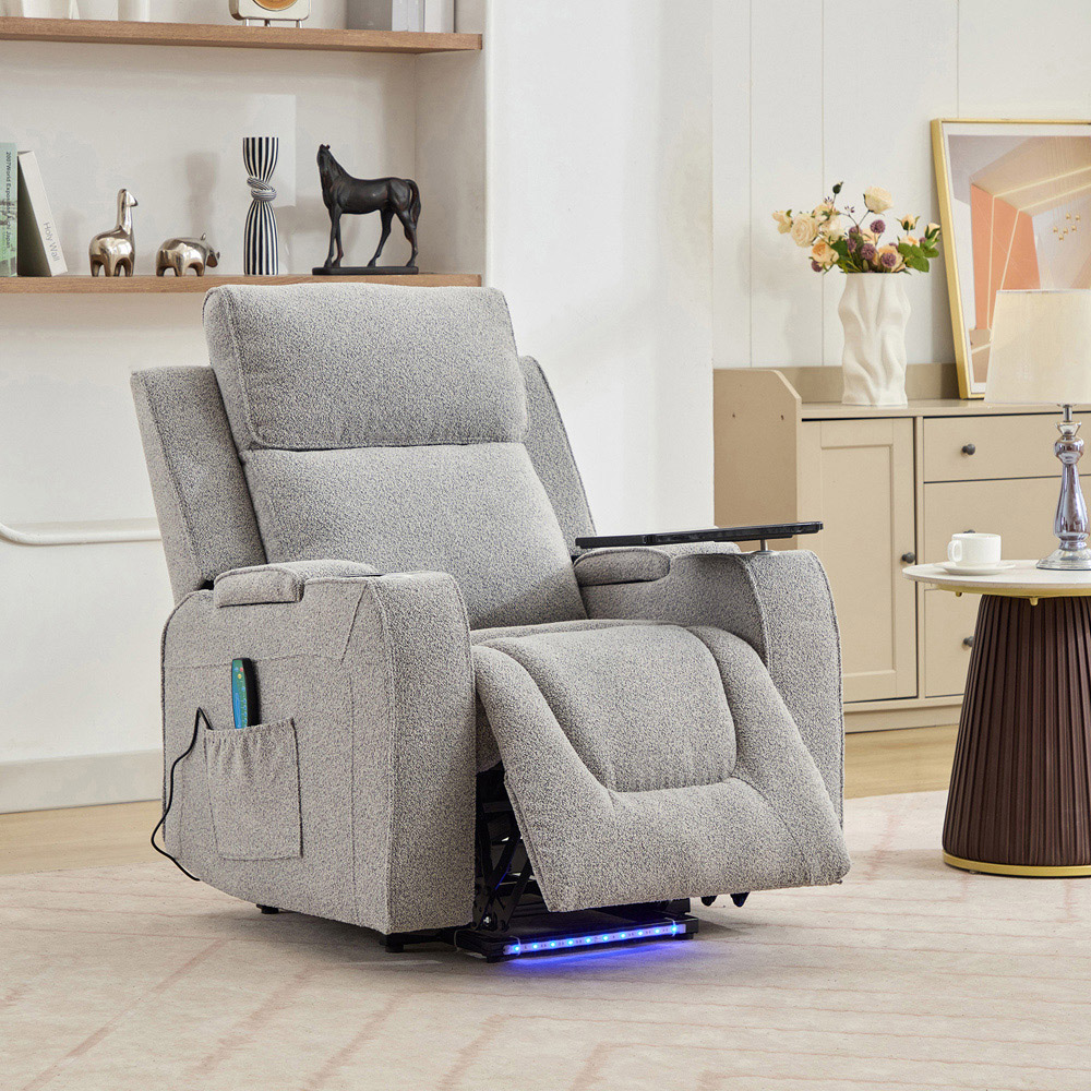 Artemis Home Cowley Light Grey Boucle Massage and Heat Electric Riser Recliner Chair Image 5