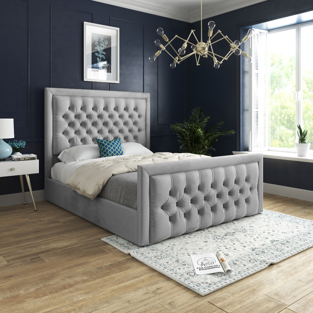 Rovigo Small Double Grey Soft Velvet Upholstered Bed Frame with Deep Buttoned Headboard Image 5