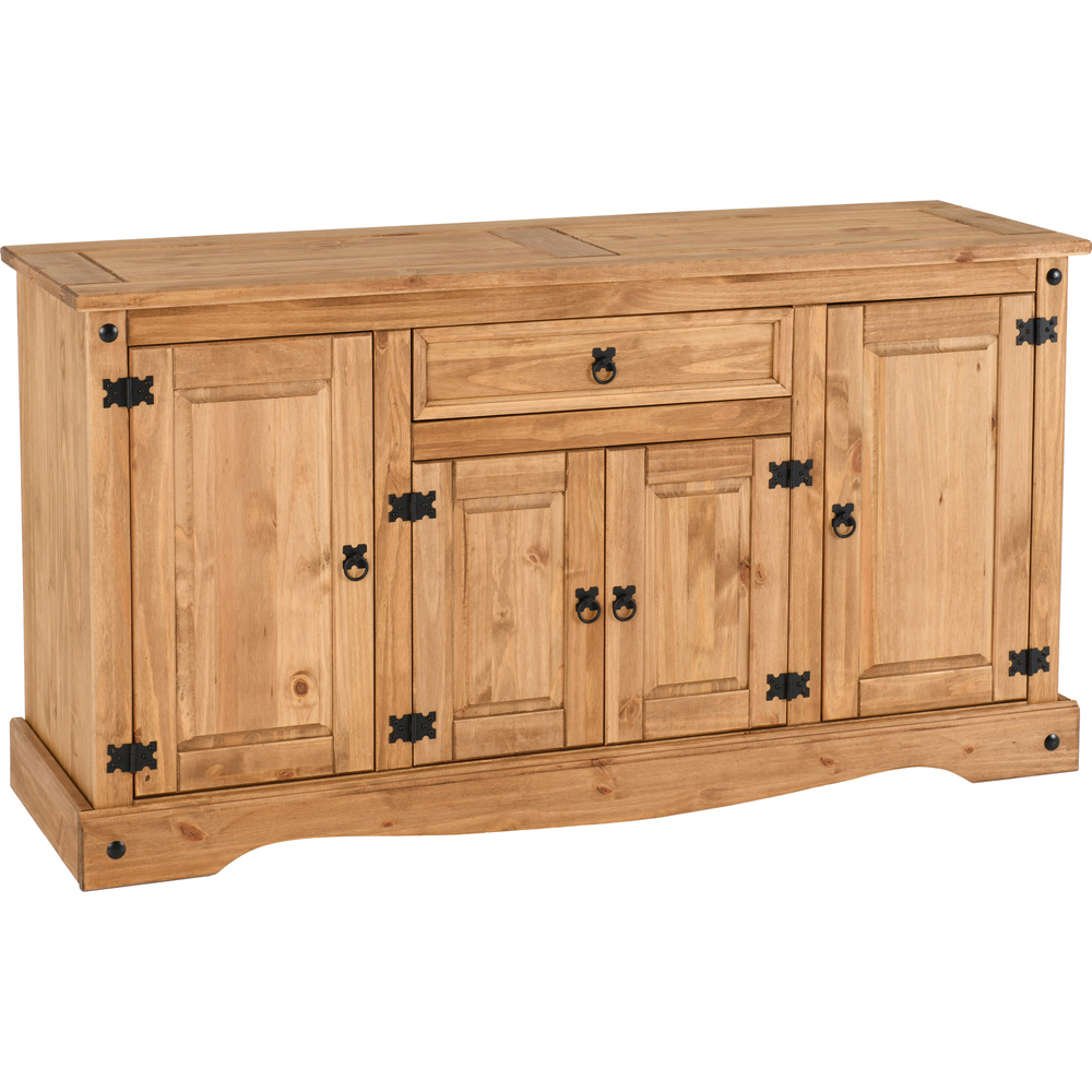 Seconique Corona 4 Door Single Drawer Distressed Waxed Pine Sideboard Image 2