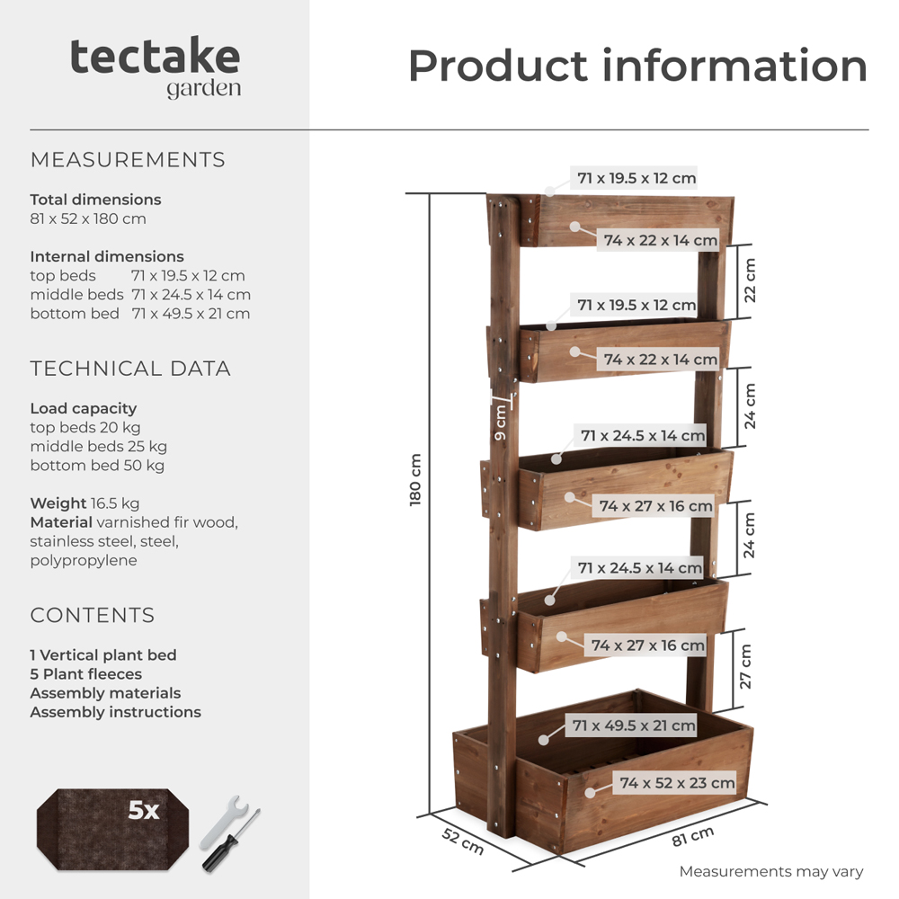 tectake Flora 5-Tier Brown Rustic Wooden Vertical Planter 81 x 52 x 180cm Image 9