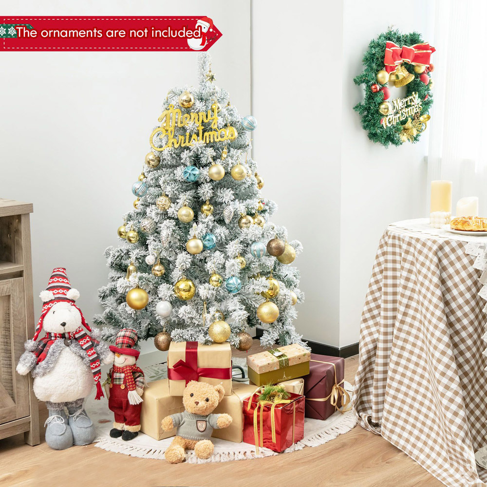 Costway Pre Lit Warm White LED Flocked Artificial Christmas Tree 4.5ft Image 3