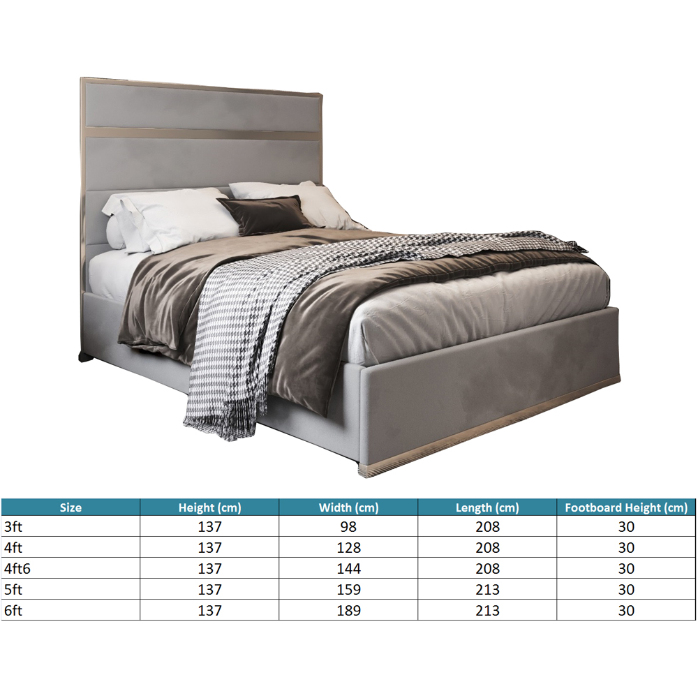Bentley Grey Single Velvet Upholstered Metal Bed Frame with Panelled Headboard Image 7