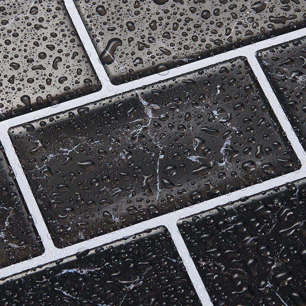 Living and Home Marble Black Peel and Stick Wall Tile Sticker 10 Pack Image 6