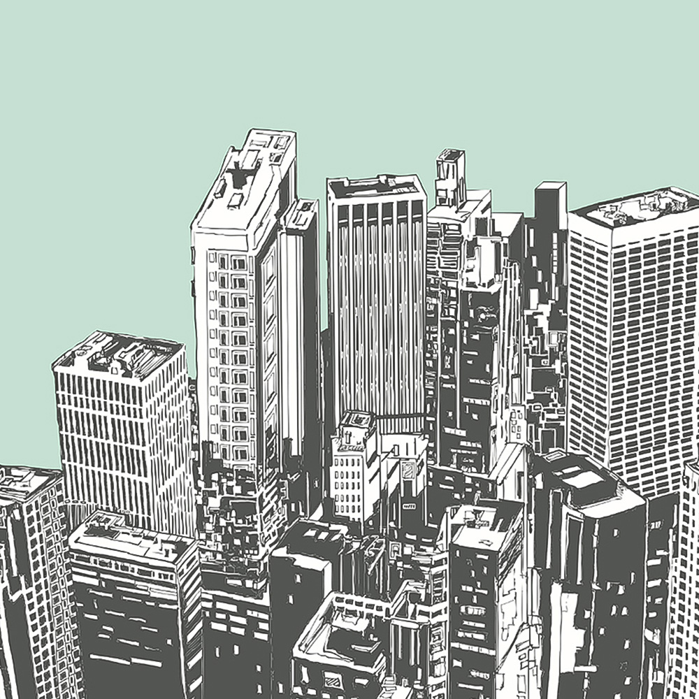 Origin Murals Urban City Skyscrapers Green Wall Mural Image 2