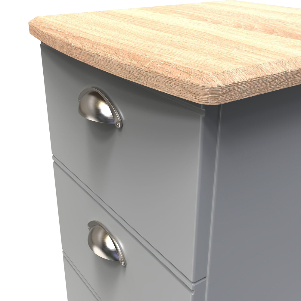 Crowndale Victoria 3 Drawer Dusk Grey and Oak Bedside Cabinet Image 6