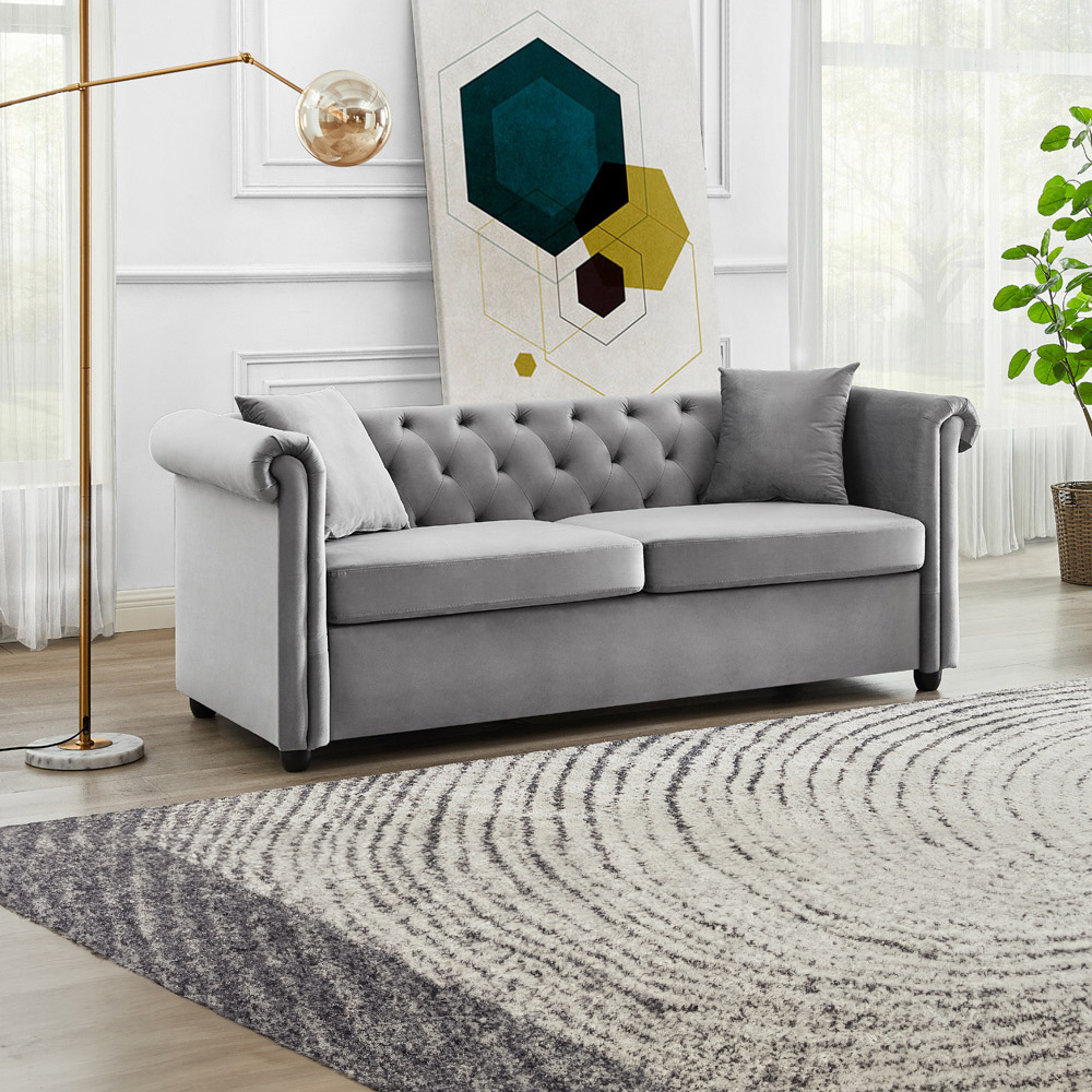 Home Detail Ascot Chesterfield 3 Seater Grey Velvet Sofa Image 6