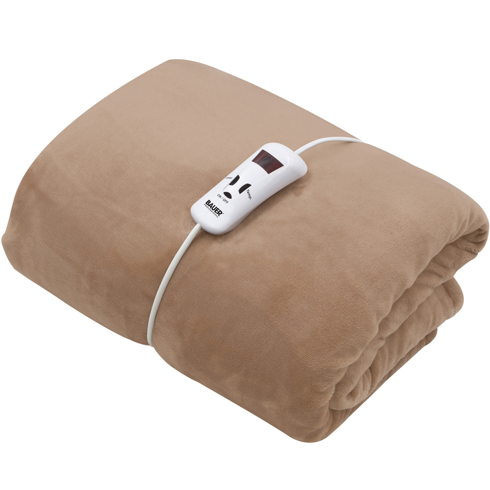 Bauer Luxury Beige Soft Touch Heated Throw 120 x 160cm Image 1
