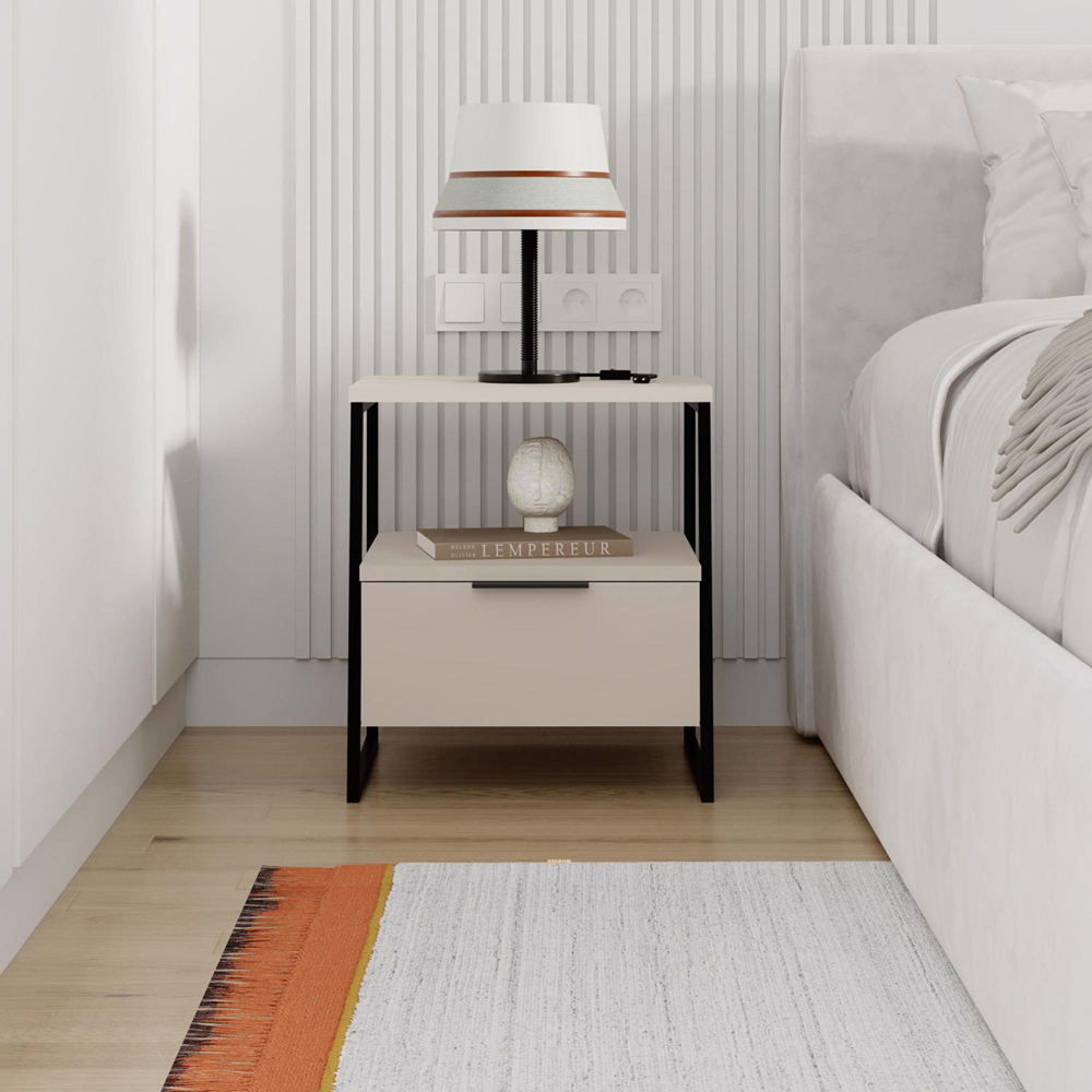FWStyle Pal Single Door Sandstone Bedside Table Image 4