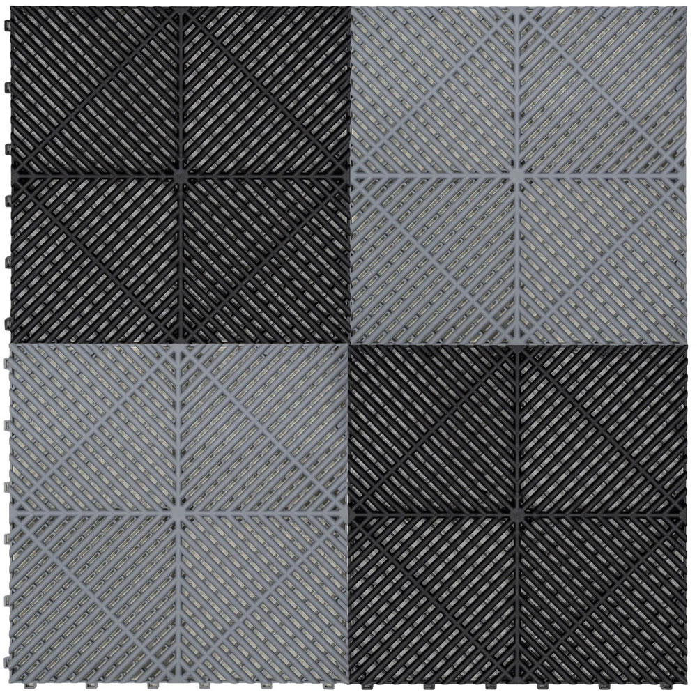 MonsterShop 60 Black and 60 Grey Vented Garage Floor Tiles with Edges and 14 Hexagon LED Light Image 4