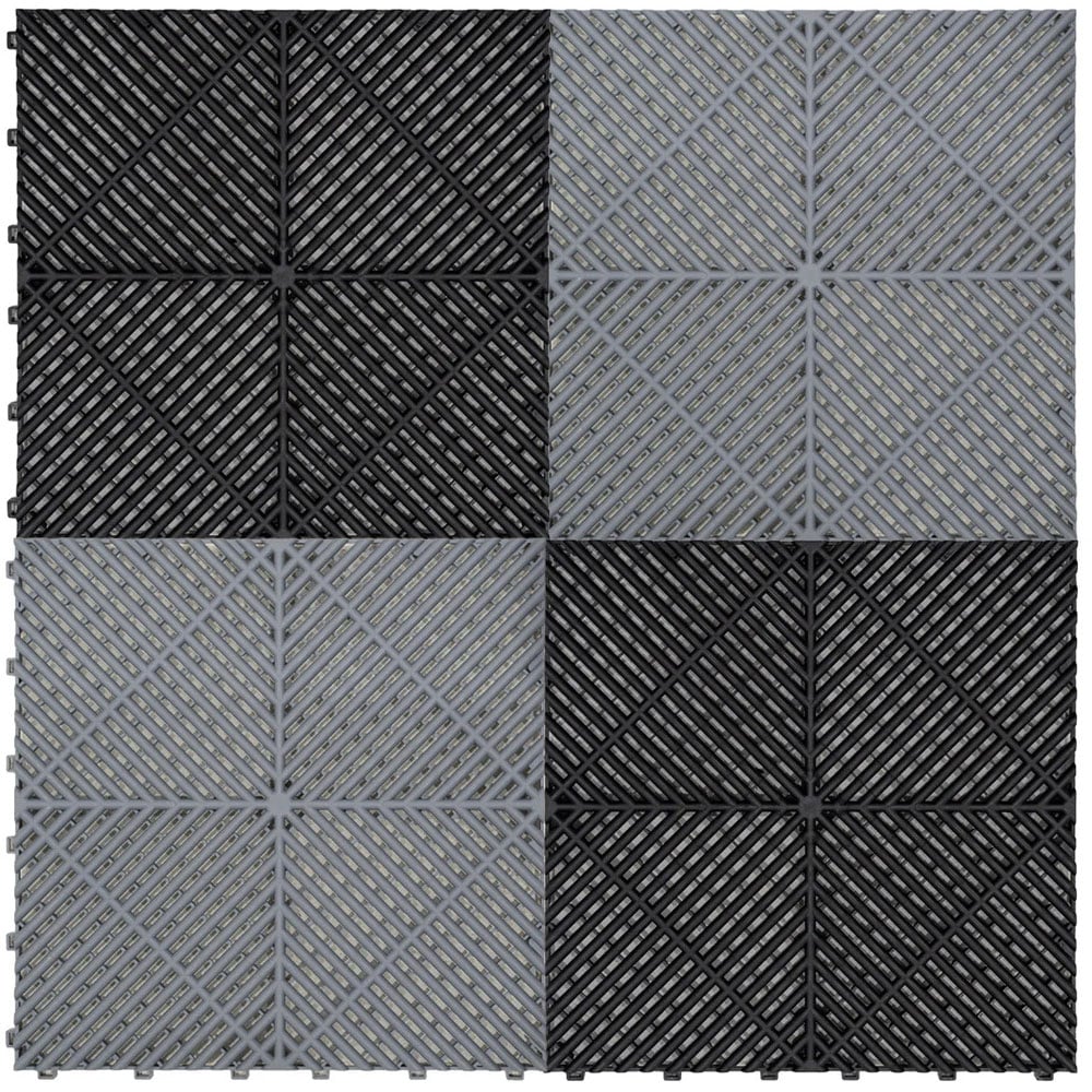 MonsterShop 120 Black and 120 Grey Vented Garage Floor Tiles with Edges and 2 x 14 Hexagon LED Light Image 4