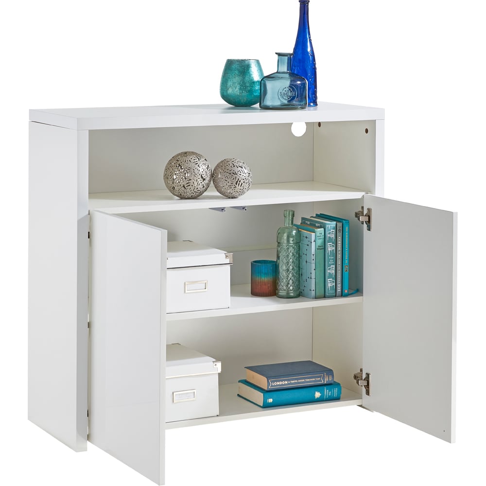 MMT Furniture Designs 2 Door Single Shelf Matt Gloss White Modern Buffet Cabinet with LED Image 6