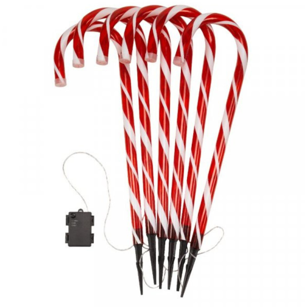 Samuel Alexander 6 Piece LED Red and White Stripe Christmas Candy Cane Light Set Image 2