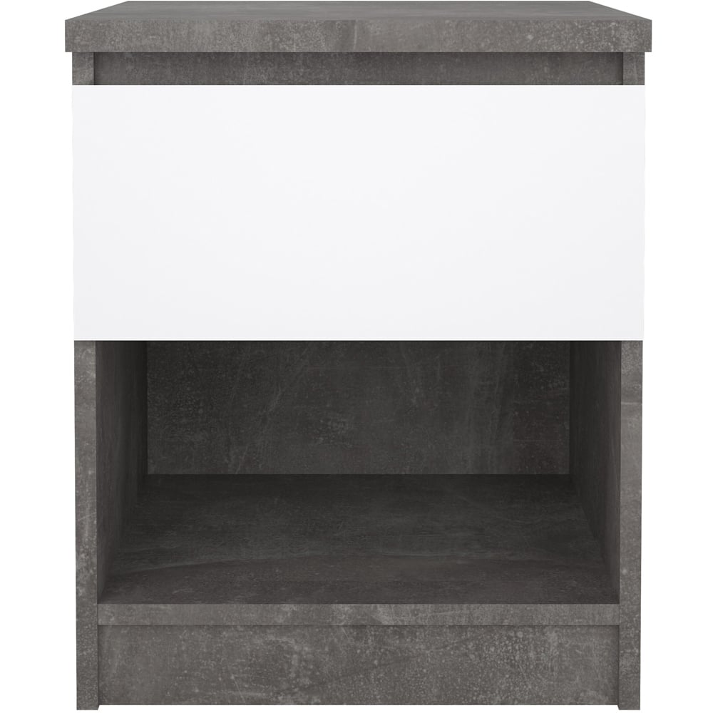 Florence Single Drawer Single Shelf Concrete and White High Gloss Bedside Table Image 3