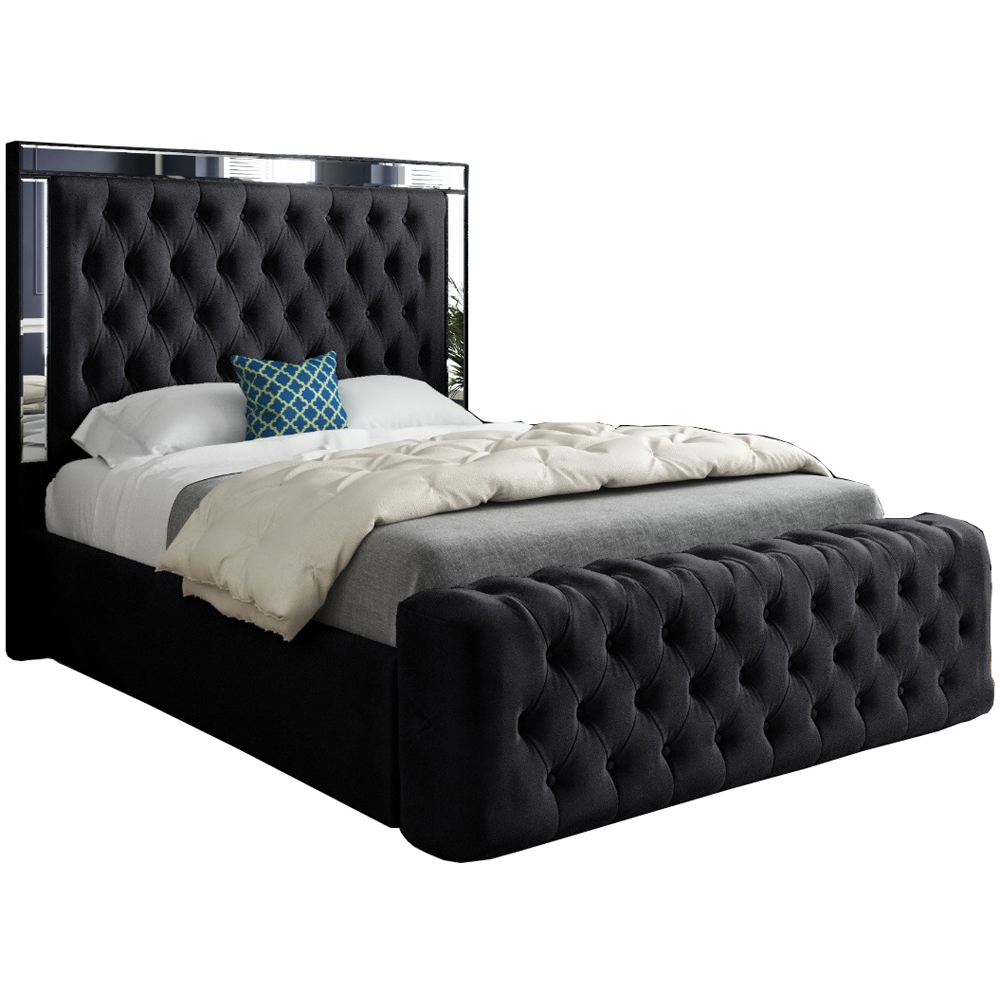 Marino Black Single Velvet Upholstered Bed Frame with Mirrored Headboard Image 2