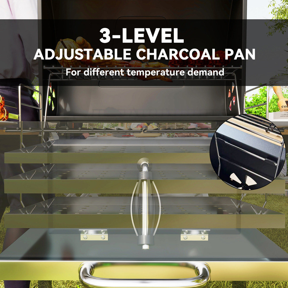Outsunny Charcoal Barbecue Grill with Warming Rack 3 Shelf Image 4