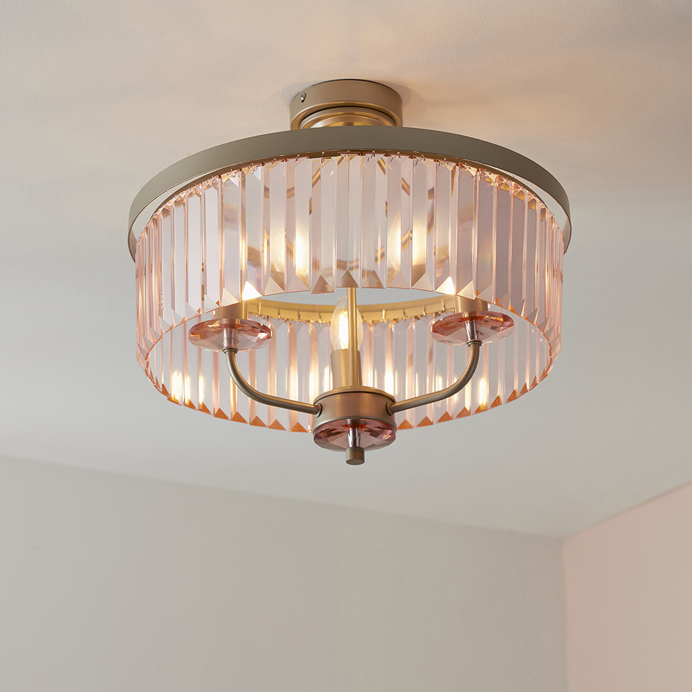 Merano Ascoli Champagne and Rose Pink Glass 3 Light Flush Ceiling Light Image 2