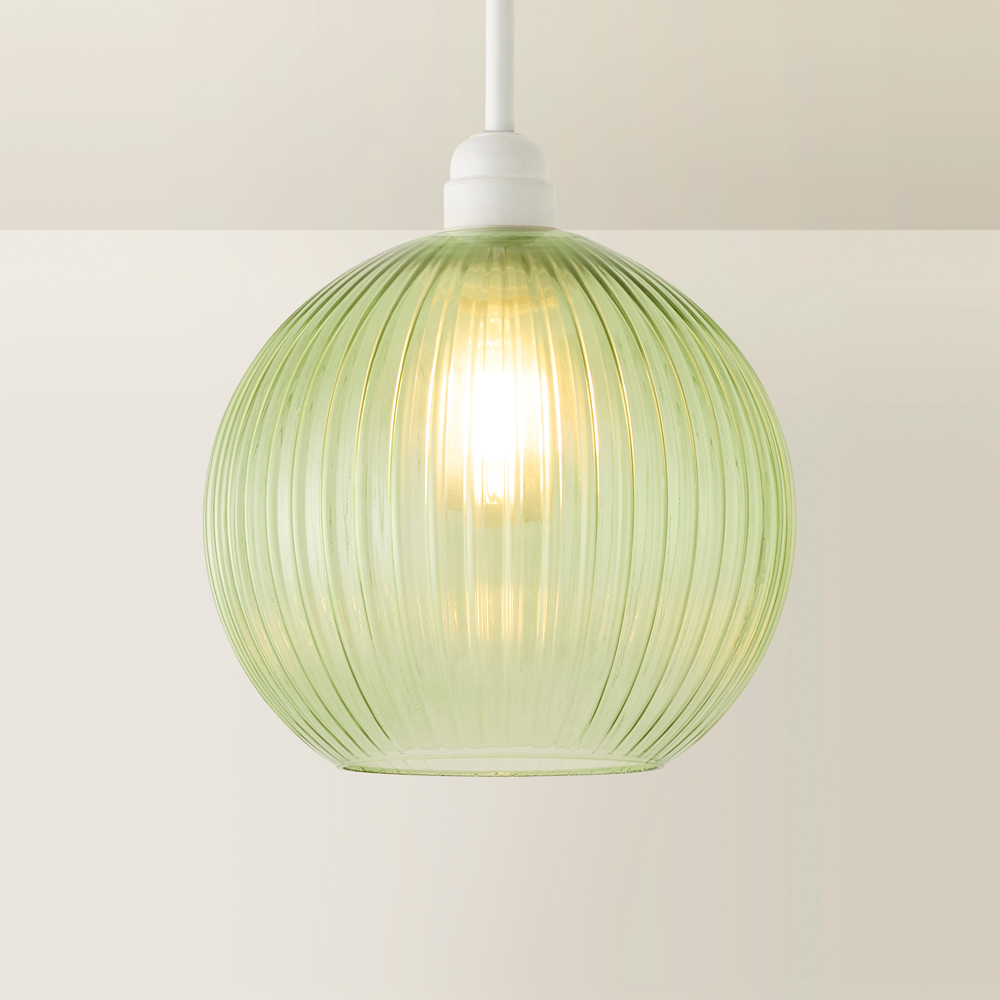 ValueLights Maddison Pale Green Ribbed Glass Easy Fit Ceiling Pendant Lamp Image 2