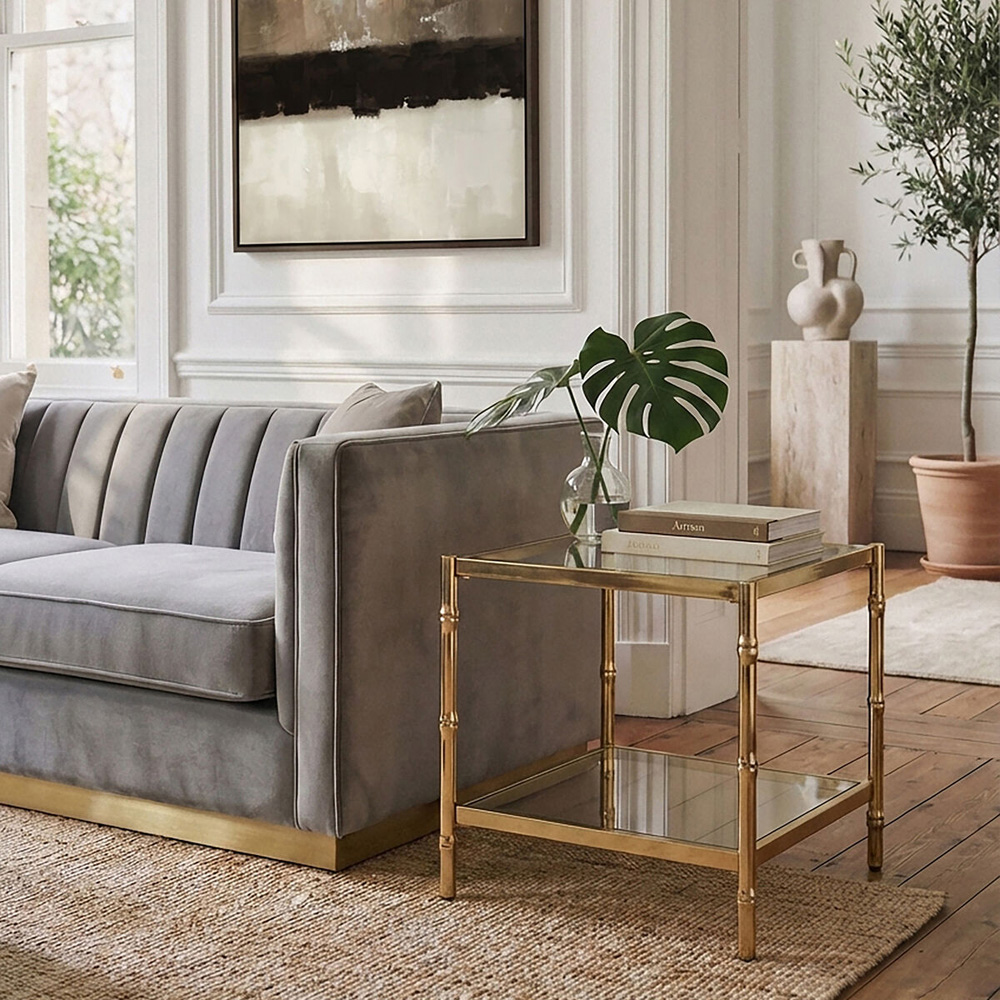 Premier Housewares Kensington Townhouse Single Shelf Gold Finish Knop Square Side Table Image 5