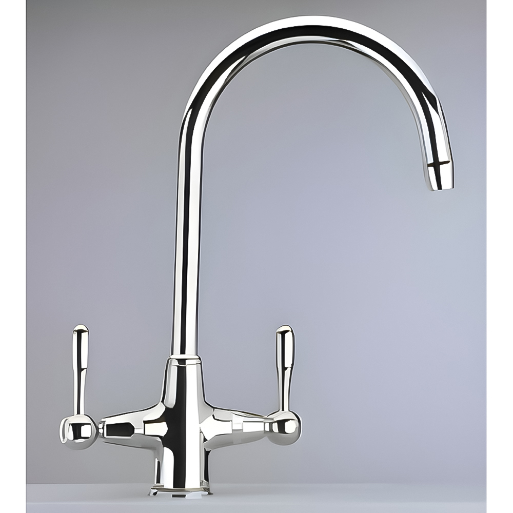 Piralla Swan Antique Chrome Solid Metal Twin Lever Swivel Spout Kitchen Tap Image 2