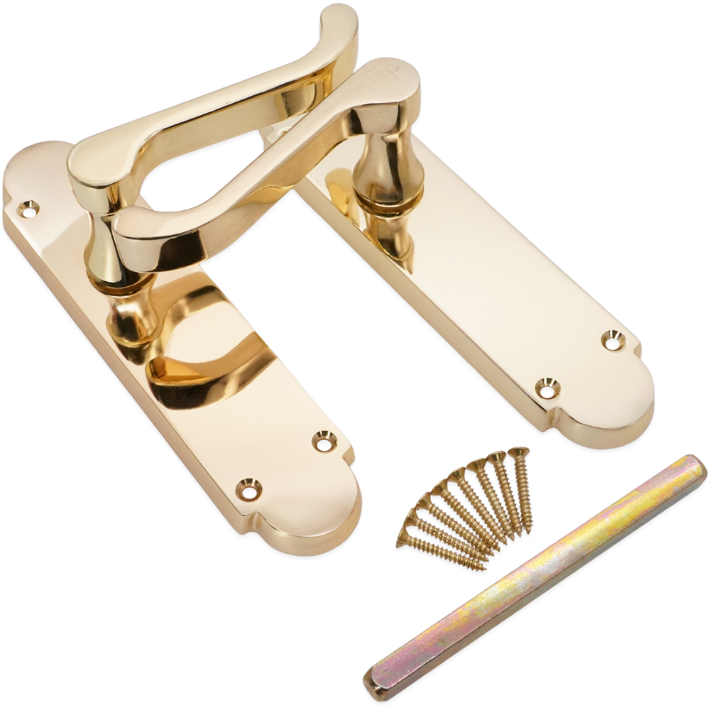 Spira Brass Oakley Polished Brass Lever on Backplate Door Handle with Latch 2 Pack Image 3