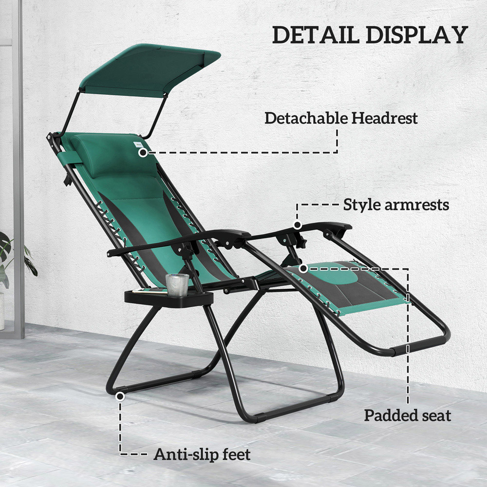 Outsunny Green Zero Gravity Folding Reclining Chair Set of 2 Image 5
