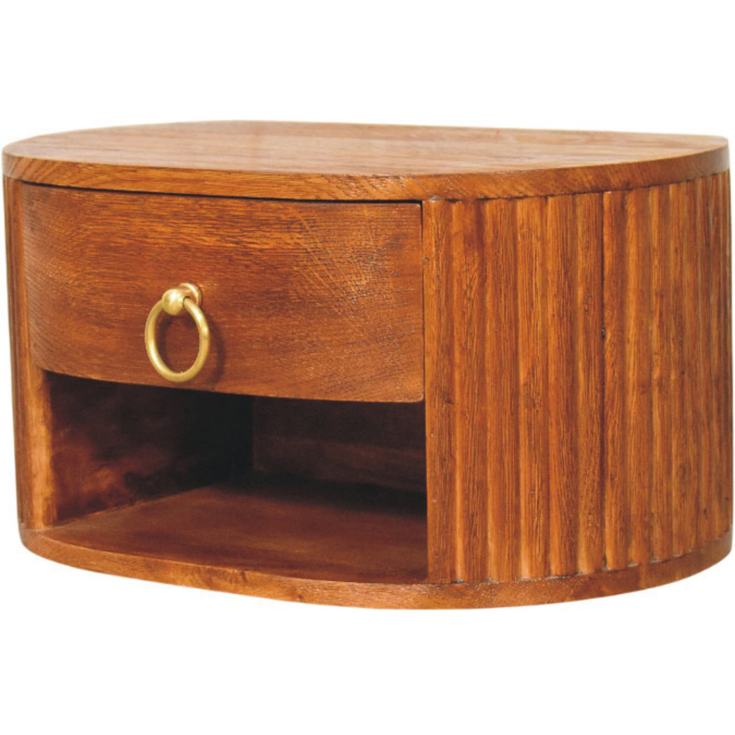 Artisan Furniture Tiger Oak Single Drawer Single Shelf Solid Wood Oval Wall-Mounted Nightstand Image 3