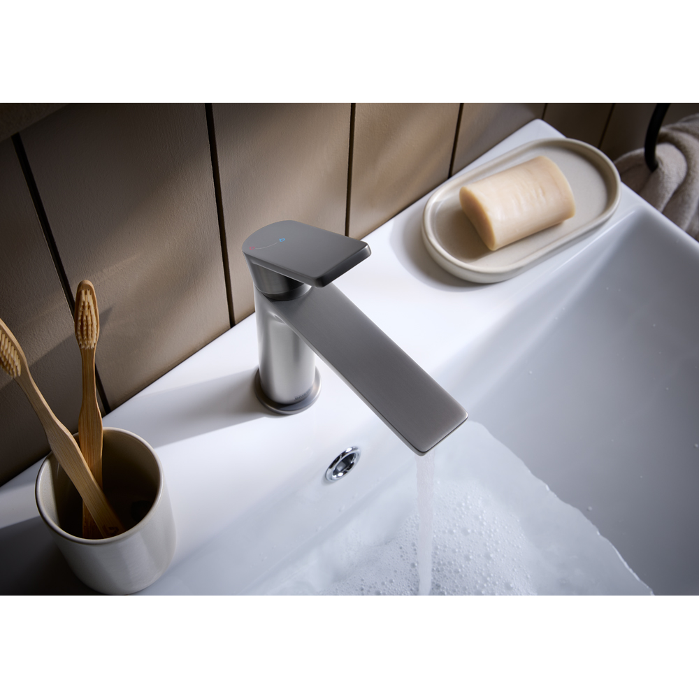 Bristan Frammento Gunmetal Grey Cool Start Basin Mixer with Clicker Waste Image 3