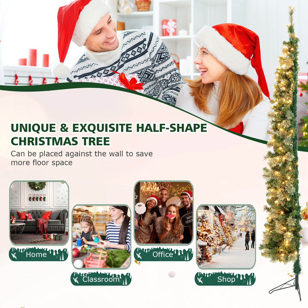 Costway Pre Lit Warm White LED Half Shape Artificial Christmas Tree 7ft Image 8